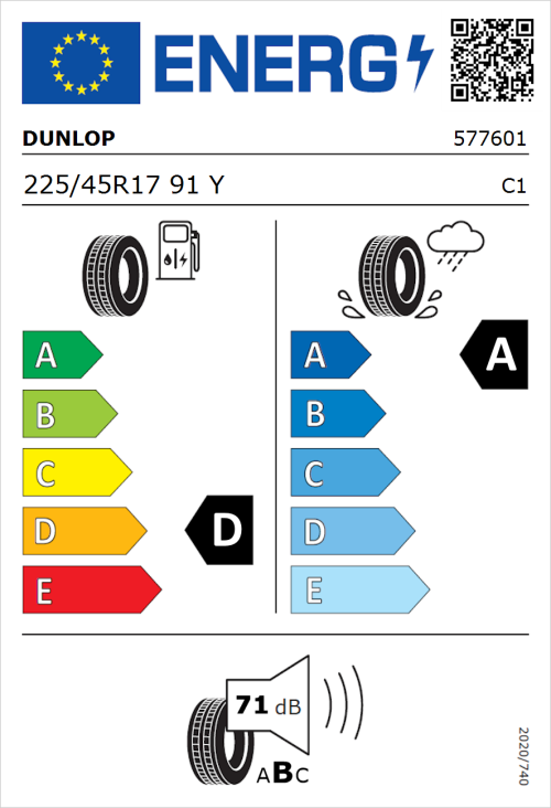 Tyre Label for Dunlop SP Sport Maxx RT 2 225/45R17 91Y