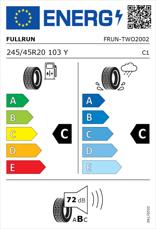 Tyre Label for Fullrun Frun Two 245/45R20 103Y