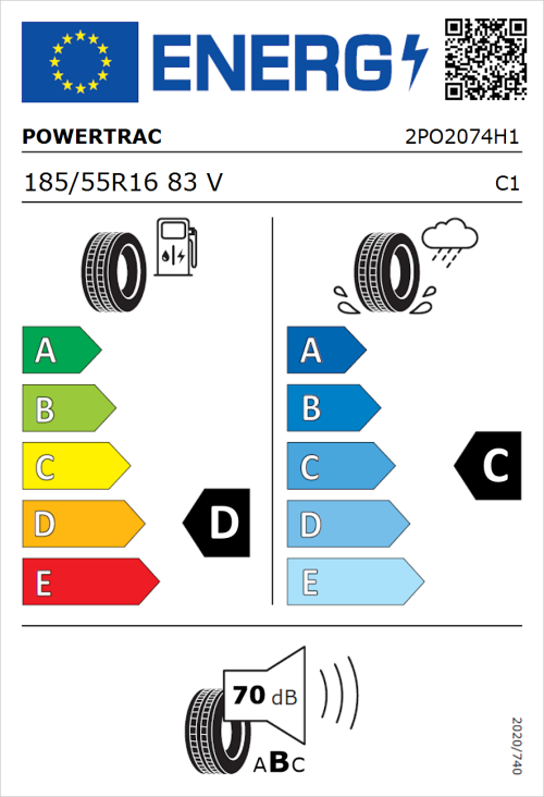 Tyre Label for Powertrac Adamas H/P 185/55R16 83V