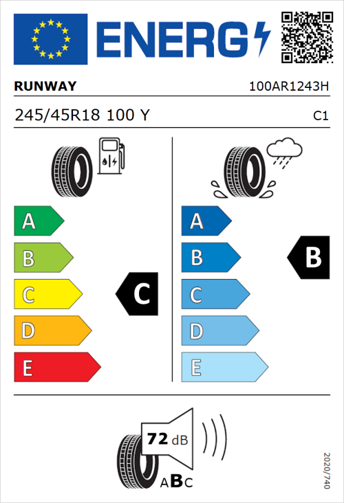 Tyre Label for Runway Enduro Sport 245/45R18 100Y