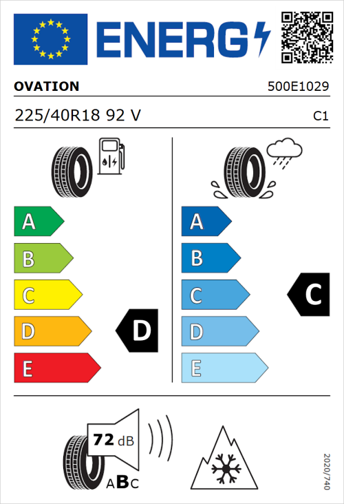 Tyre Label for Ovation VI-782 AS 225/40R18 92V