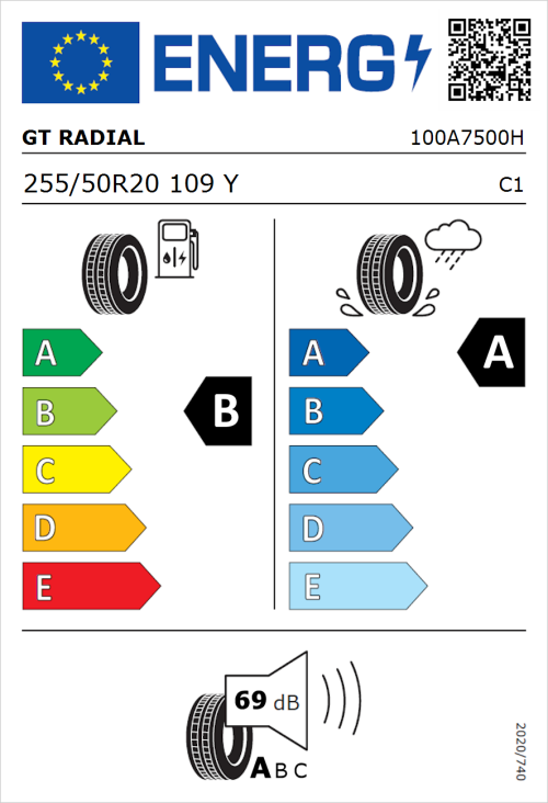 Tyre Label for GT Radial SportActive 2 SUV 255/50R20 109Y