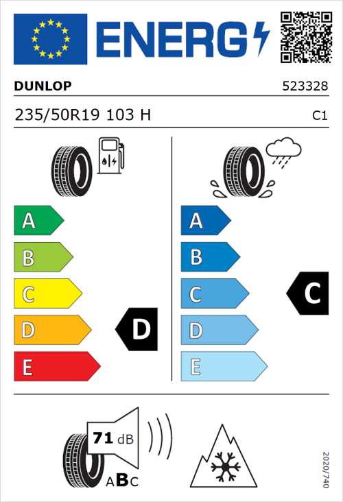 Tyre Label for Dunlop SP Winter Sport 3D 235/50R19 103H