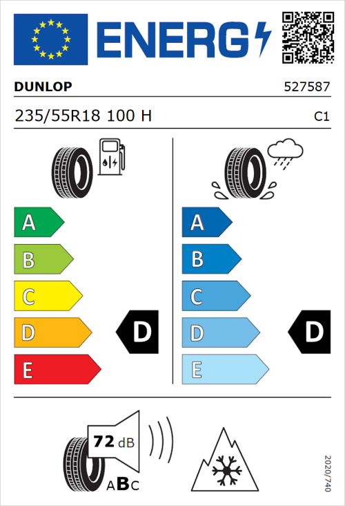 Tyre Label for Dunlop SP Winter Sport 3D 235/55R18 100H