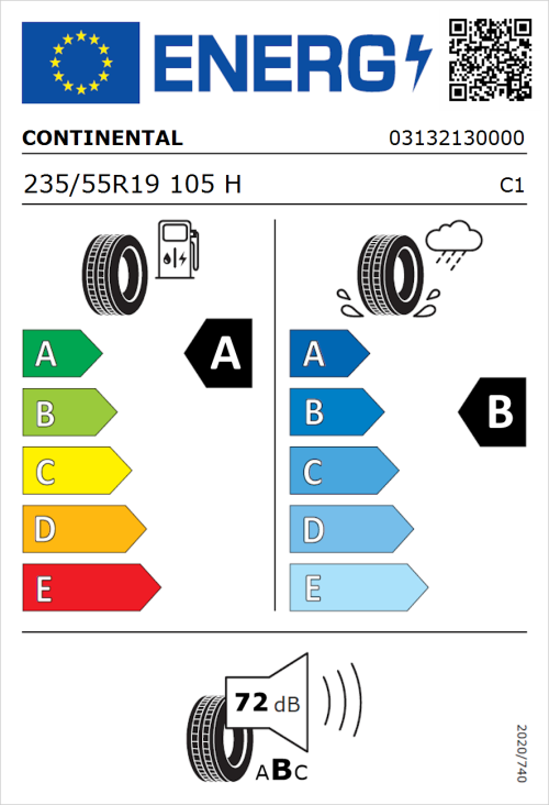 Tyre Label for Continental EcoContact 6Q 235/55R19 105H