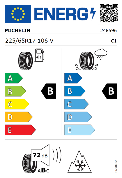 Tyre Label for Michelin CrossClimate 3 225/65R17 106V