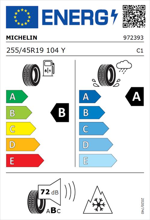 Tyre Label for Michelin CrossClimate 3 255/45R19 104Y