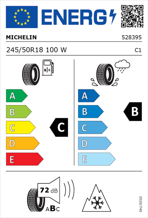 Tyre Label for Michelin CrossClimate 3 245/50R18 100W