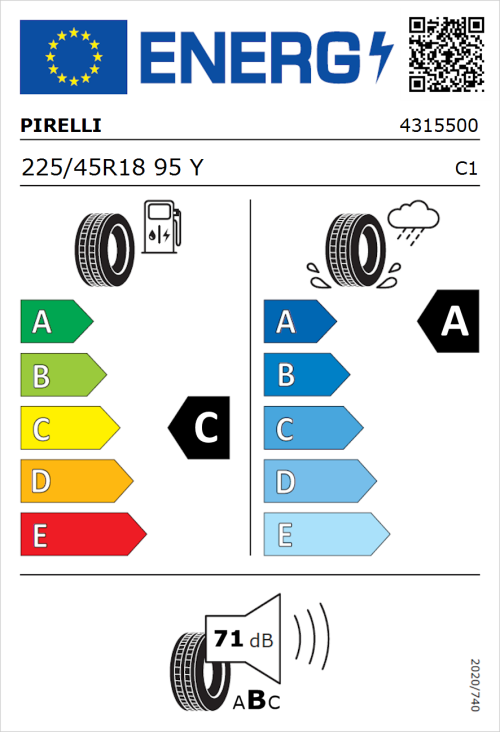Tyre Label for Pirelli P Zero PZ5 Elect 225/45R18 95Y