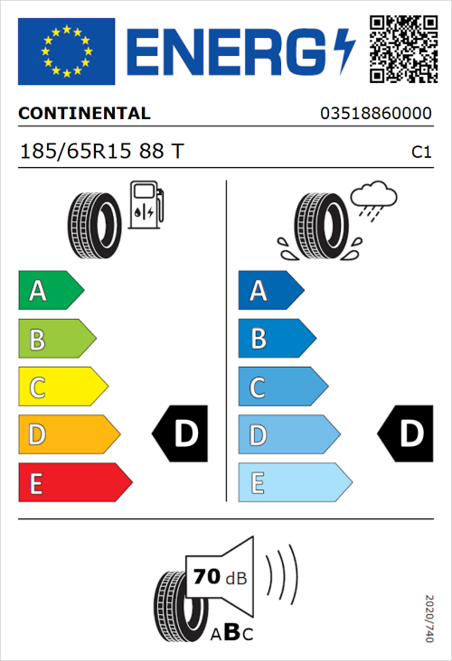 Tyre Label for Continental ContiEcoContact 3 185/65R15 88T